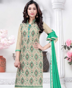 Peach Blue Chanderi Embroidered Chudidhar Suits