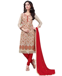 Red Chanderi Embroidered Chudidhar Suits