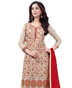 Red Chanderi Embroidered Chudidhar Suits