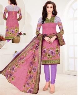 Salmon Cotton Printed Chudidhar Suits