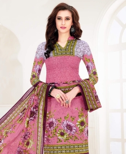 Salmon Cotton Printed Chudidhar Suits