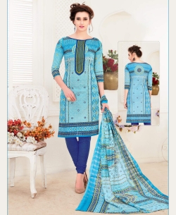 Sky Blue Cotton Printed Chudidhar Suits