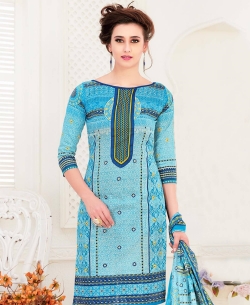 Sky Blue Cotton Printed Chudidhar Suits