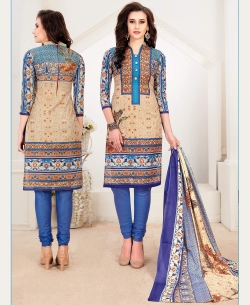 Beige Cotton Printed Chudidhar Suits