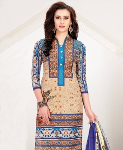 Beige Cotton Printed Chudidhar Suits