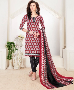 Red Cotton Printed Chudidhar Suits
