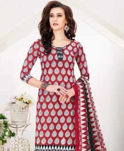 Red Cotton Printed Chudidhar Suits