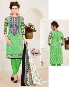 Green Cotton Printed Chudidhar Suits