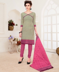 Cream Cotton Printed Chudidhar Suits