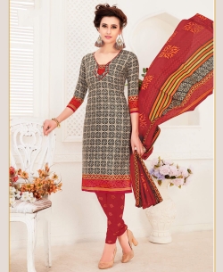 Beige Cotton Printed Chudidhar Suits