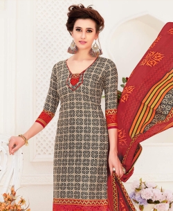 Beige Cotton Printed Chudidhar Suits