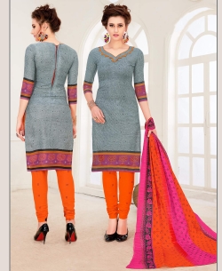 Grey Cotton Printed Chudidhar Suits