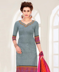 Grey Cotton Printed Chudidhar Suits