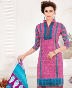 Baby Pink Cotton Printed Chudidhar Suits