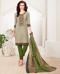 Khaki Cotton Printed Chudidhar Suits