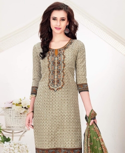 Khaki Cotton Printed Chudidhar Suits