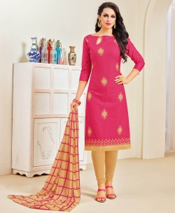 Pink Cotton Chiffli Embroidery Work Chudidhar Suits