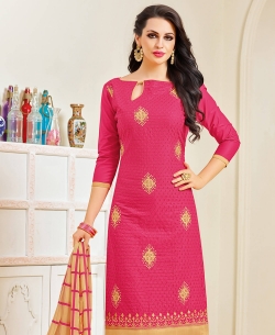 Pink Cotton Chiffli Embroidery Work Chudidhar Suits