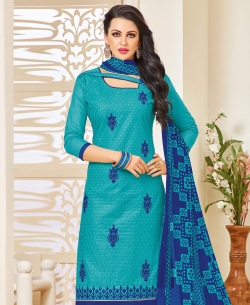Deep Sea Green Cotton Chiffli Embroidery Work Chudidhar Suits