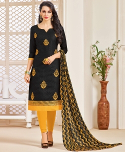 Black Cotton Chiffli Embroidery Work Chudidhar Suits