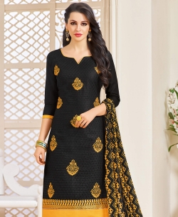 Black Cotton Chiffli Embroidery Work Chudidhar Suits