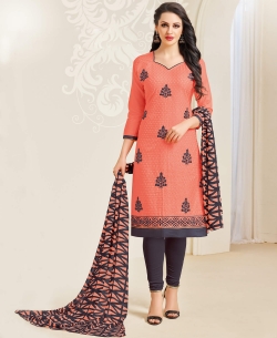 Baby Pink Cotton Chiffli Embroidery Work Chudidhar Suits