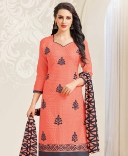 Baby Pink Cotton Chiffli Embroidery Work Chudidhar Suits