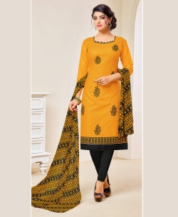 Yellow Cotton Chiffli Embroidery Work Chudidhar Suits
