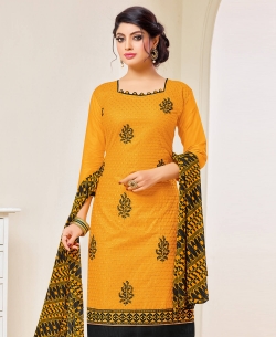 Yellow Cotton Chiffli Embroidery Work Chudidhar Suits