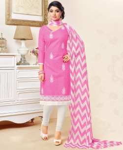 Pink Cotton Chiffli Embroidery Work Chudidhar Suits