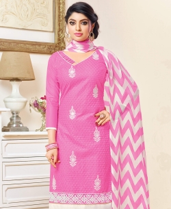 Pink Cotton Chiffli Embroidery Work Chudidhar Suits