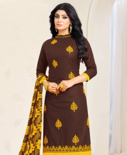 Brown Cotton Chiffli Embroidery Work Chudidhar Suits