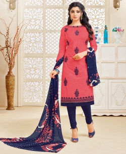 Pink Cotton Chiffli Embroidery Work Chudidhar Suits
