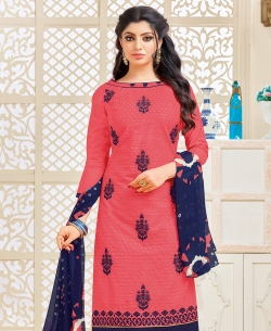 Pink Cotton Chiffli Embroidery Work Chudidhar Suits