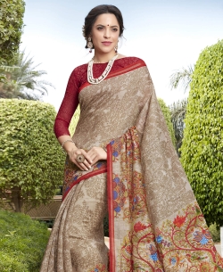 Brown Silk Khadi Art Silk Solver Printed Regular Sarees