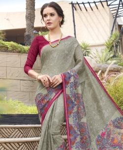 Grey Silk Khadi Art Silk Solver Printed Regular Sarees