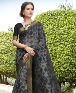 Black Silk Khadi Art Silk Solver Printed Regular Sarees