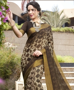 Brown Silk Khadi Art Silk Solver Printed Regular Sarees