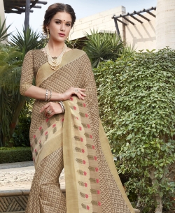 Beige Silk Khadi Art Silk Solver Printed Regular Sarees