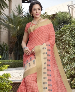 Baby Pink Silk Khadi Art Silk Solver Printed Regular Sarees