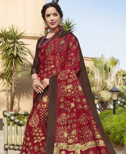 Red Silk Khadi Art Silk Solver Printed Regular Sarees