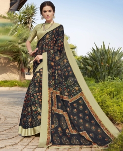 Black Silk Khadi Art Silk Solver Printed Regular Sarees