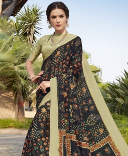 Black Silk Khadi Art Silk Solver Printed Regular Sarees