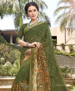 Green Silk Khadi Art Silk Solver Printed Regular Sarees