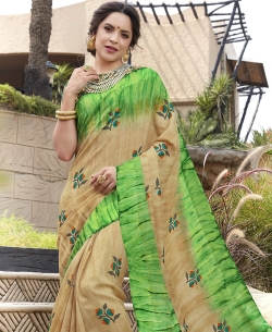 Sandal With Green Silk Khadi Art Silk Solver Printed Regular Sarees