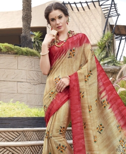 Sandal With Red Silk Khadi Art Silk Solver Printed Regular Sarees