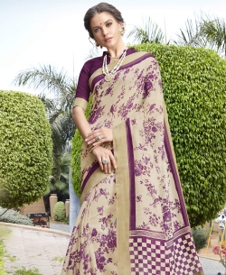 Purple Silk Khadi Art Silk Solver Printed Regular Sarees