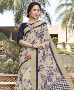 Deep Blue Silk Khadi Art Silk Solver Printed Regular Sarees
