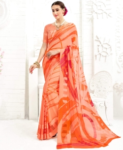 Orange Faux Georgette Printed Regular Sarees