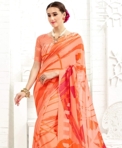 Orange Faux Georgette Printed Regular Sarees